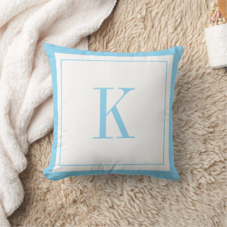 Coussin Monogramme blanc et bleu ciel moderne