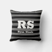 Coussin Monogramme blanc gras & nom, lignes gris clair sur (Verso)