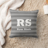 Coussin Monogramme blanc gras & nom, lignes gris clair sur (Couverture)