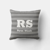 Coussin Monogramme blanc gras & nom, lignes gris clair sur (Verso)