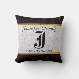 Coussin Monogramme Blanc Russe Burlap Linge Bois Look
