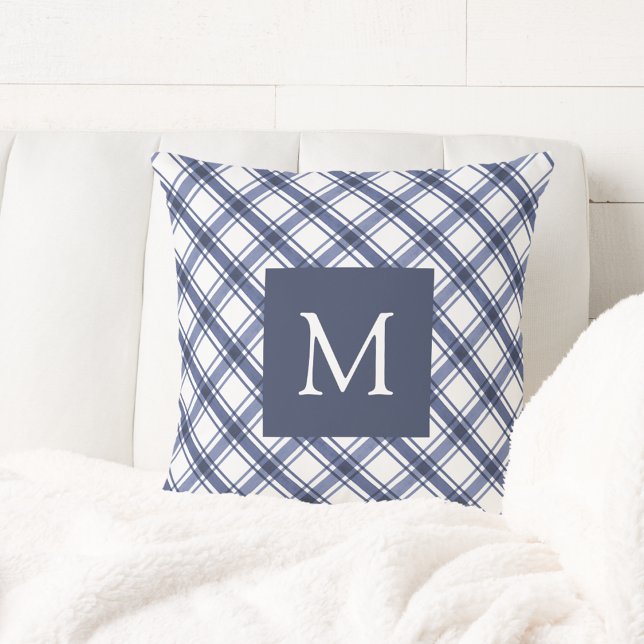 Coussin Monogramme bleu (Blue Monogrammed Throw Pillow
)