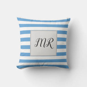 Coussin Monogramme Bleu Blanc Et Bleu Clair