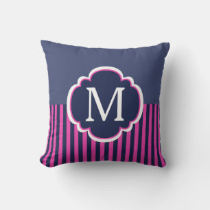 Coussin Monogramme bleu bleu rose de la marine