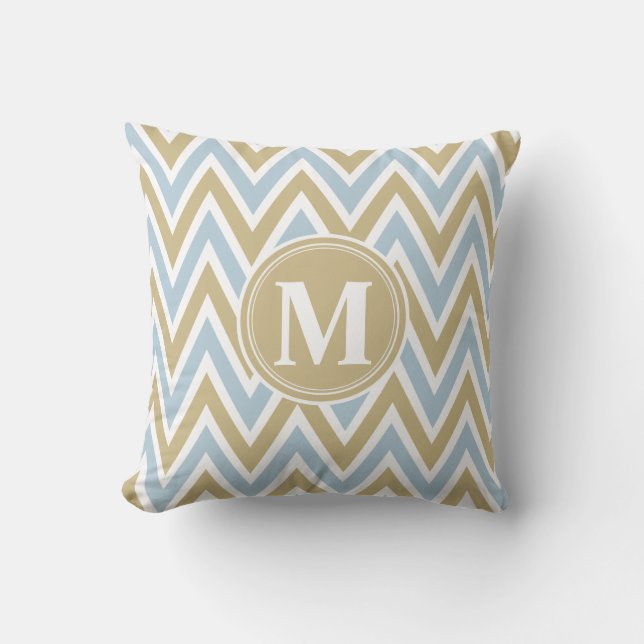 Coussin Monogramme bleu et Brown en pastel de Chevron (Recto)