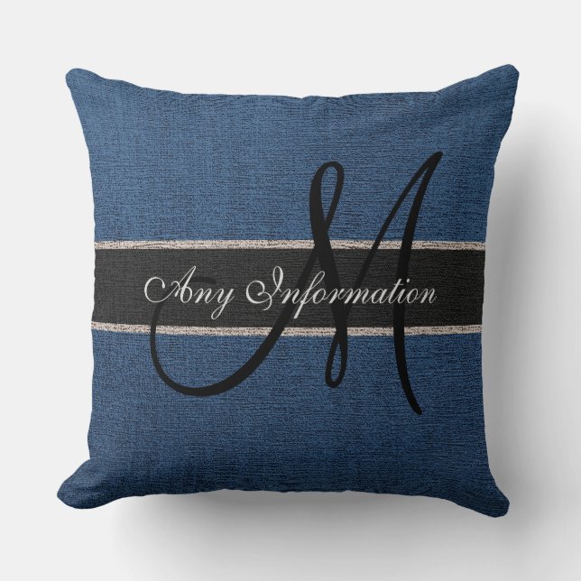 Coussin Monogramme Bleu foncé Burlap Rustique Jut (Recto)