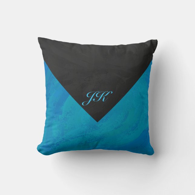 Coussin Monogramme bleu océan et noir (Recto)