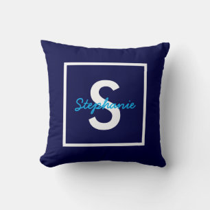 Coussin Monogramme bleu personnalisé