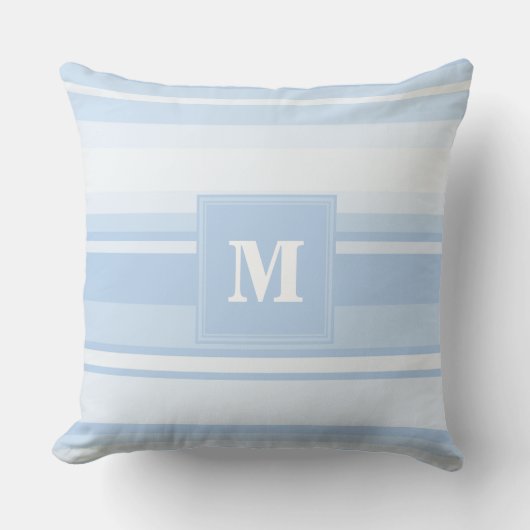 Coussin Monogramme Bleu rayures (Recto)