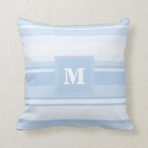 Coussin Monogramme Bleu rayures