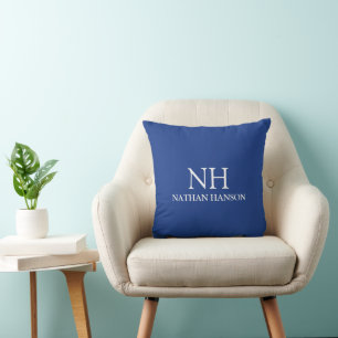 Coussin Monogramme bleu simple moderne