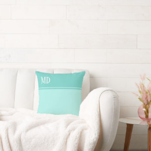 Coussin Monogramme bleu Turquoise simple et joli