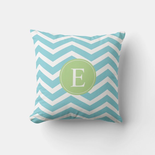 Coussin Monogramme bleu vert Chevron (Recto)