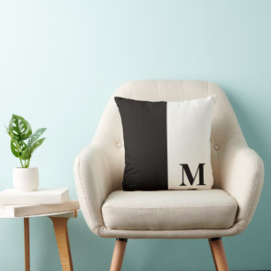 Coussin Monogramme bloc de couleur bicolore noir et blanc
