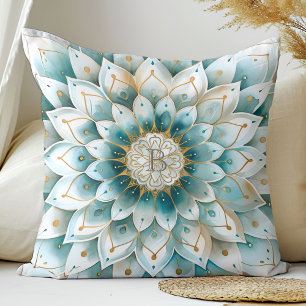 Coussin Monogramme Blue Turquoise or Floral Mandala