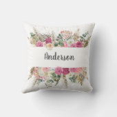 Coussin Monogramme Boho Rose Floral Herbe de Pampas Botani (Verso)