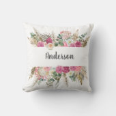 Coussin Monogramme Boho Rose Floral Herbe de Pampas Botani (Recto)