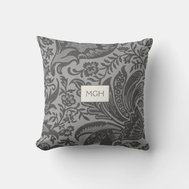 Coussin Monogramme botanique gris moderne (Recto)