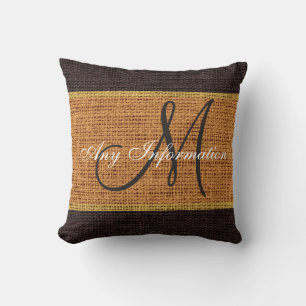 Coussin Monogramme Brown Burlap Jute