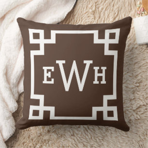 Coussin Monogramme Brown foncé Clé grecque