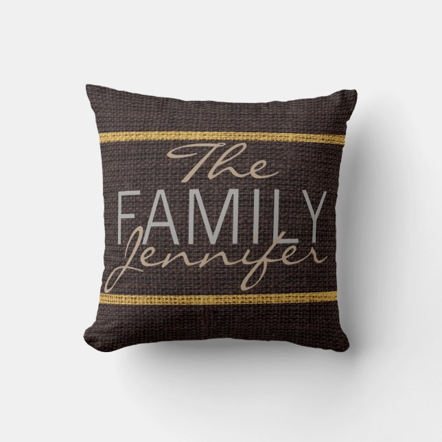 Coussin Monogramme Brown Rustique Burlap (Recto)