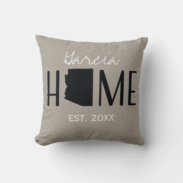 Coussin Monogramme Burlap Home État Arizona | (Recto)
