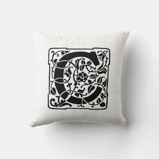 Coussin Monogramme C Modèle floral noir et blanc initial (Verso)