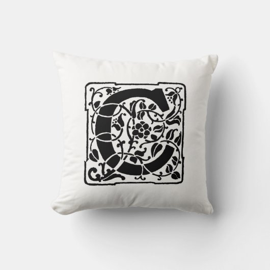Coussin Monogramme C Modèle floral noir et blanc initial (Recto)