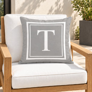 Coussin Monogramme cadre carré blanc gris classique