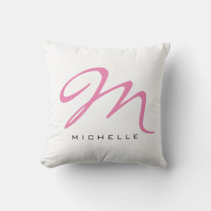 Coussin Monogramme calligraphie rose Votre Nom