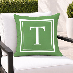 Coussin Monogramme carré blanc vert classique