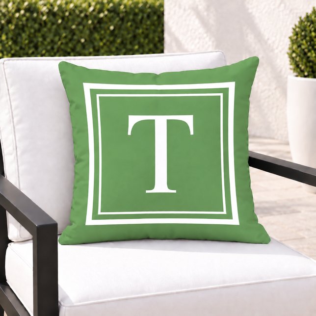 Coussin Monogramme carré blanc vert classique (Créateur téléchargé)