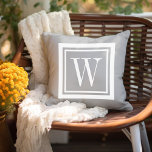 Coussin Monogramme Carré classique gris clair et blanc<br><div class="desc">Concevez votre propre oreiller à projeter sur mesure dans n'importe quelle combinaison de couleurs pour parfaitement coordonner avec votre décor maison dans n'importe quel espace! Utilisez les outils de conception pour modifier la couleur arrière - plan et la couleur de bordure carré, ou ajoutez votre propre texte pour inclure un...</div>