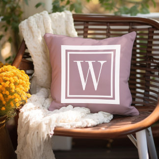 Coussin Monogramme carré classique mauve et blanc