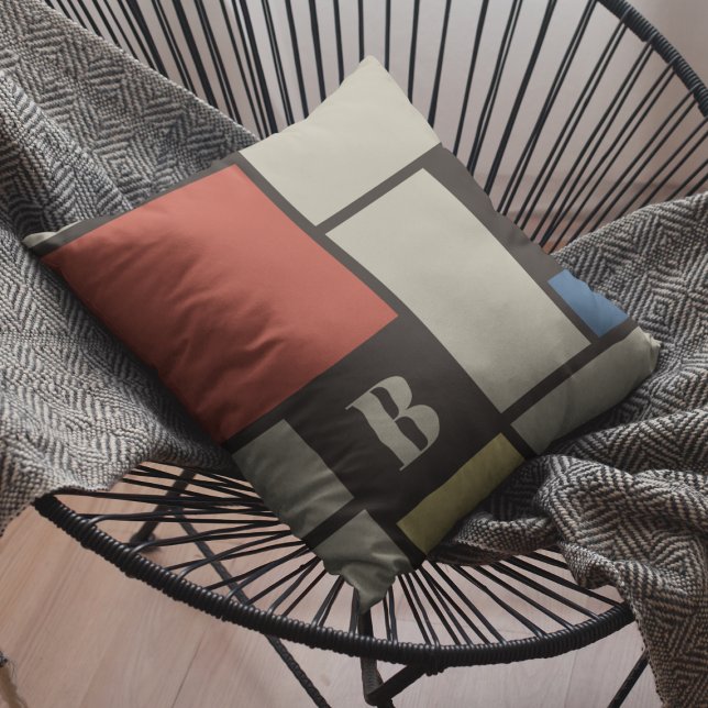 Coussin Monogramme Carré De Stijl Inspiré (Créateur téléchargé)