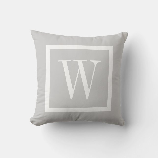 Coussin Monogramme Carré gris et blanc de la préppie (Recto)