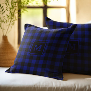 Coussin Monogramme carreau de buffle noir et bleu