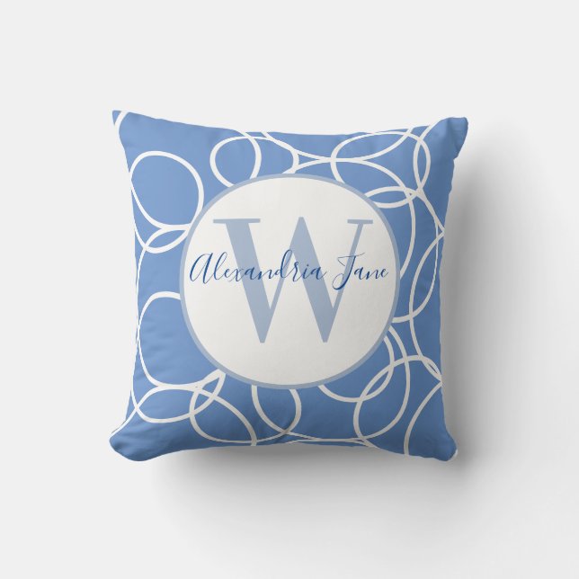 Coussin Monogramme Cercles blancs Bleu Moderne Abstrait (Recto)