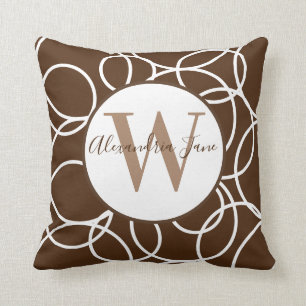 Coussin Monogramme Cercles blancs Brown Moderne Abstrait