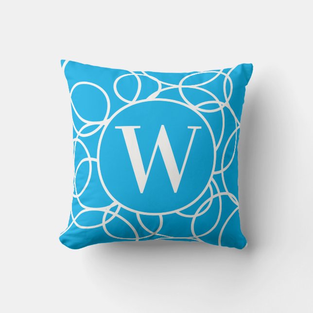Coussin Monogramme Cercles blancs Ciel Bleu Moderne Abstra (Recto)
