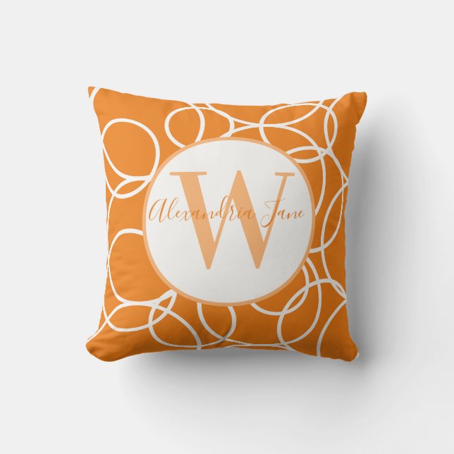Coussin Monogramme Cercles blancs Orange Moderne Abstrait (Recto)