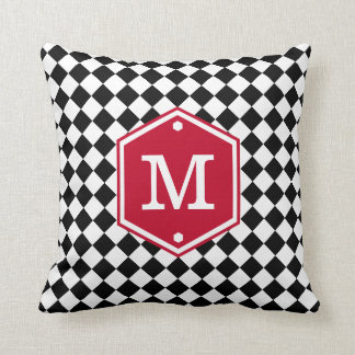 Coussin Monogramme Checkered noir et blanc de rouge de