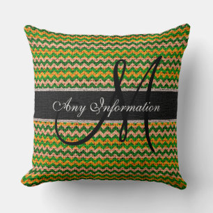 Coussin Monogramme Chevron Burlap Rustique #36