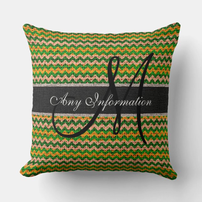 Coussin Monogramme Chevron Burlap Rustique #36 (Recto)