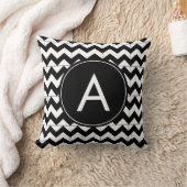 Coussin Monogramme Chevron Noir Blanc Moderne (Couverture)