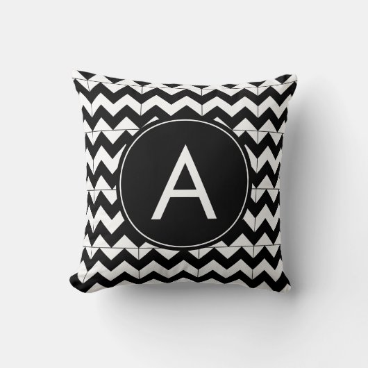 Coussin Monogramme Chevron Noir Blanc Moderne (Recto)