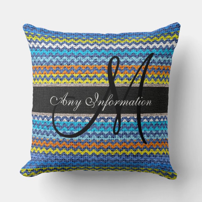 Coussin Monogramme Chevron Toile de jute Rustique #18 (Recto)