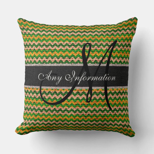 Coussin Monogramme Chevron Toile de jute Rustique #36 (Recto)