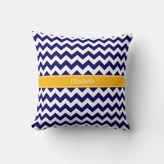 Coussin Monogramme Chevron ZigZag Navy Blanc Goldenrod (Recto)