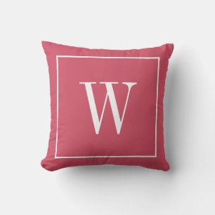 Coussin Monogramme Chic Initial Stylé Rose Et Blanc Mis à 